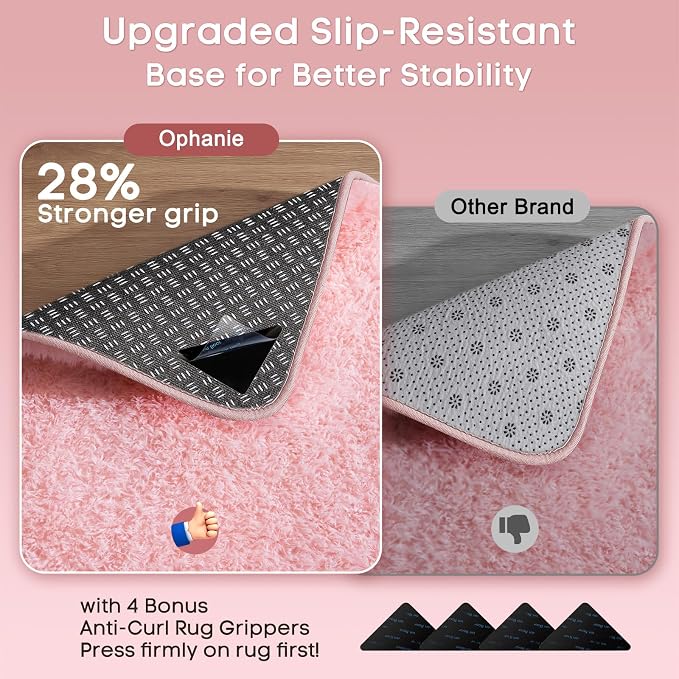 Ophanie 3x5 Pink Rug, Bedside Preppy Dorm Area Rug, College Essentials Non Slip Small Carpets for Bedroom, Anti Slip Fluffy Living Room Rugs Home Decor Aesthetic, Nursery
