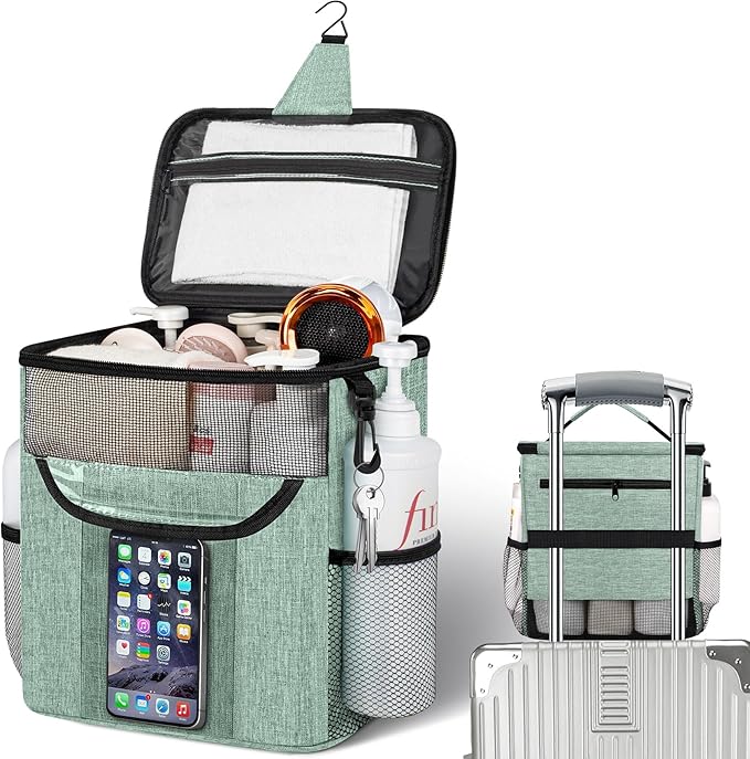 Attmu Shower Caddy Portable for Dorm Room Essentials, Hanging Shower Bag for College, Large Capacity Mesh Shower Caddy for Bath Essentials (Dusty Green)