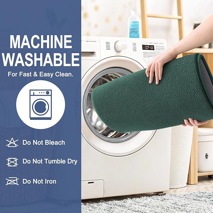 OLANLY Thick Memory Foam Bathroom Runner Rugs 44x24, Extra Soft Absorbent Long Bath Rug, Quick Dry Bath Mat, Non-Slip, Washable Mat for Bathroom, Tub and Shower, Home Decor Accessories, Blackish Green