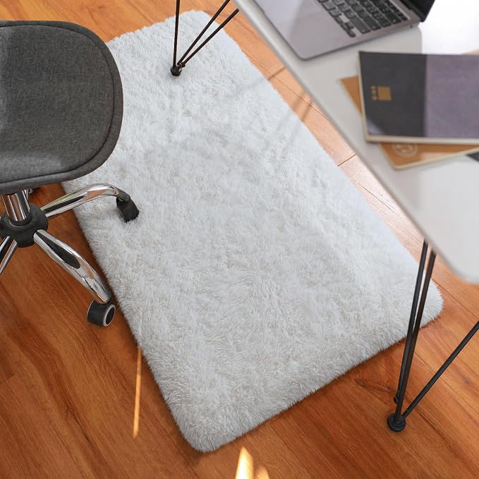 Ophanie Small Rug Washable Non Slip Throw Bedside Area Rugs, Fluffy Soft Mini Bedroom Carpet, Door Entryway Indoor Inside Front Entrance 2x4 Mat, Home Decor Aesthetic, White