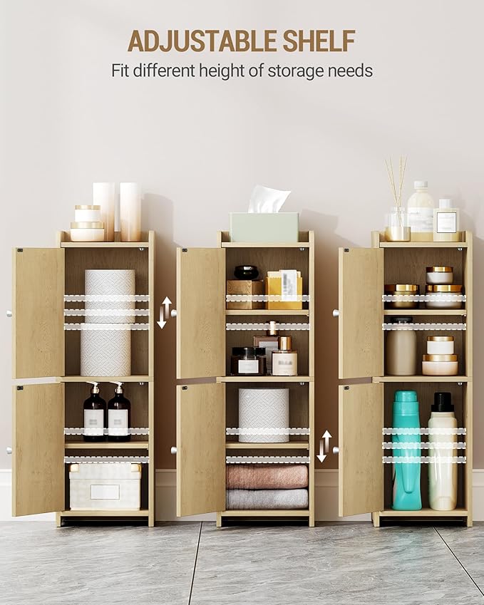 Hzuaneri Bathroom Storage Cabinet, Small Corner Floor Cabinet with 2 Doors and Adjustable Shelf, Narrow Toilet Paper Cabinets, Bathroom Organizer for Small Spaces, 7.9" D x 9.8" W x 29.5" H Yellow