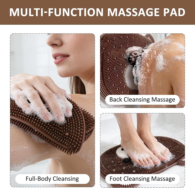 Foot Scrubber for Shower - Silicone Exfoliating Bath Mat with Non-Slip Suction Cups, Dead Skin & Callus Remover for Feet - Men & Women, 14.5" x 11" (Coffee)