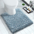 Yimobra Toilet Rugs U Shaped Washable 24X20, Ultra Soft and Water Absorbent Bath Mats, Non Slip Fluffy Shaggy Luxury Microfiber Contour Bath Rugs for Toilet, Dry Quick, Denim Blue and White
