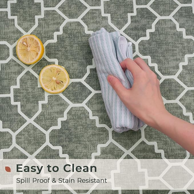 FRESHMINT Kitchen Mat Set of 2, Anti-Fatigue Cushioned Kitchen Mats for Floor, Waterproof Non Slip Comfort Standing Mat, Boho Kitchen Rug for Kitchen Decor, Sink, Office, 17"x30"+17"x47", Sage Green