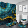 Nkzply 4 Pcs Teal Blue Marble Shower Curtain Set Turquoise Bathroom Sets with Shower Curtain and Rugs Gold Modern Abstract Bathroom Decor Accessories Bathroom Rugs Toilet Lid Cover with Hooks