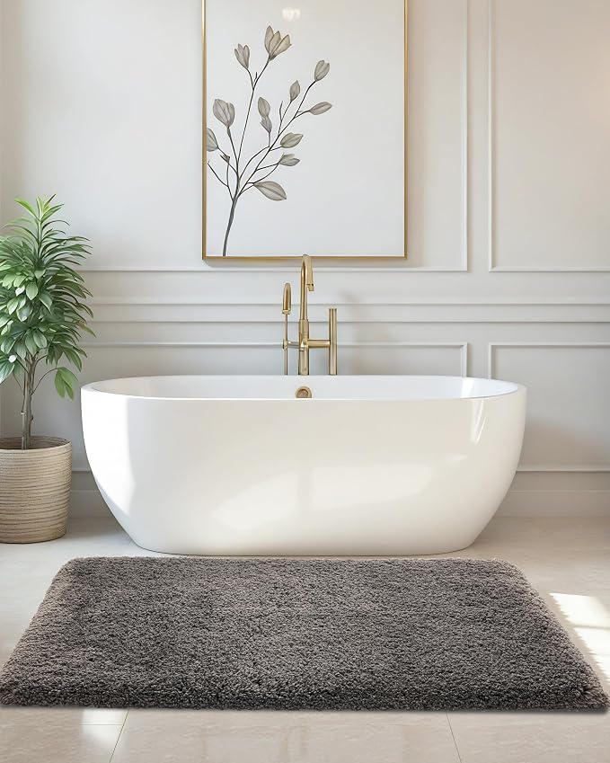 ILANGO Dark Gray Bathroom Rugs 60" × 24" Non Slip & Super Absorbent Thick Soft, Washable Bath Carpet Runner for Floor, Microfiber Plush Shaggy Bath Mats with Rubber for Bedroom Bathtub Shower Room