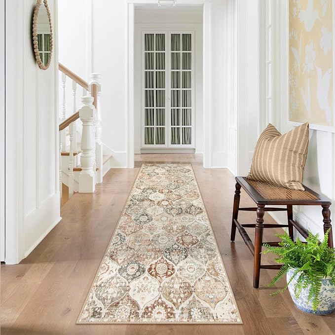 Lahome Moroccan Hallway Rug, 2'5''x8' Kitchen Runner Rugs Non Skid Washable Runners for Hallways, Ultra-Thin Oriental Carpet for Entryway Laundry Room Bedroom Bathroom Elise, Khaki