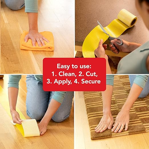Rug Grip Rug Gripper Double Sided Non-Slip Residue Free Carpet Tape for Area Rugs and Runners - Works on All Floor Types including Hardwood, Tile, Carpet and Vinyl (4in" x 25ft)