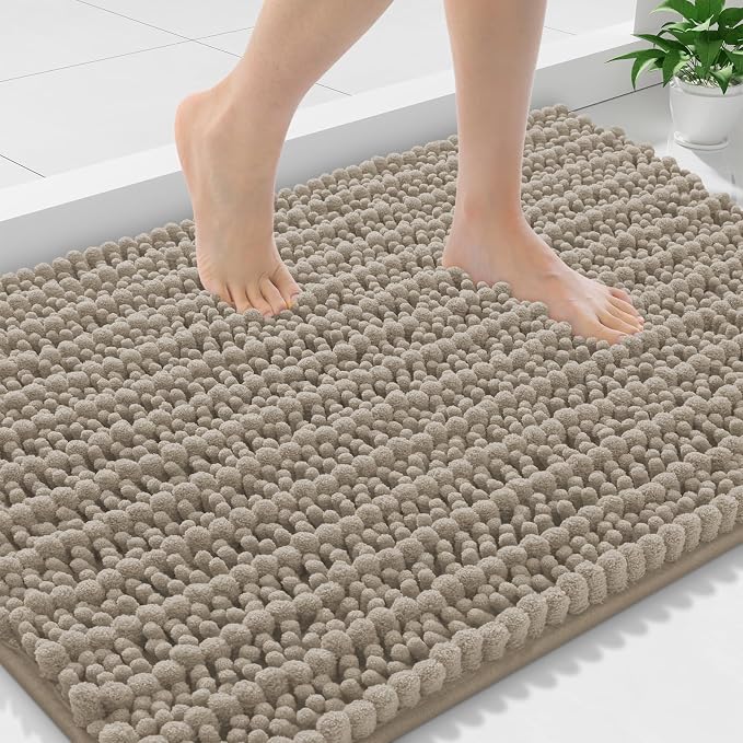 Smiry Bathroom Rugs Mat 59x24, Extra Soft Absorbent Chenille Bath Rugs, Non Slip Rubber Backing Machine Washable Quick Dry Bath Mats for Bathroom Floor, Tub, Shower, Home Decor Accessories, Latte