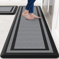 KitchenClouds [2 PCS] Kitchen Rugs Cushioned Anti-Fatigue Kitchen Mats for Floor Waterproof Kitchen Rug Set Non-Slip Comfort Standing Mat for Office, Sink, Laundry 20"×30"+20"×60",Black
