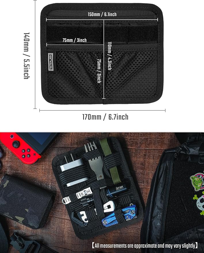 TACTICAL_GEEK TCM8 EDC Organizer Board, Anti-Slip Elastic Woven Board, Utility Bag Insert Panel for Small Gear, Backpack Accessories with Open Pocket & Mesh Pocket (Black)