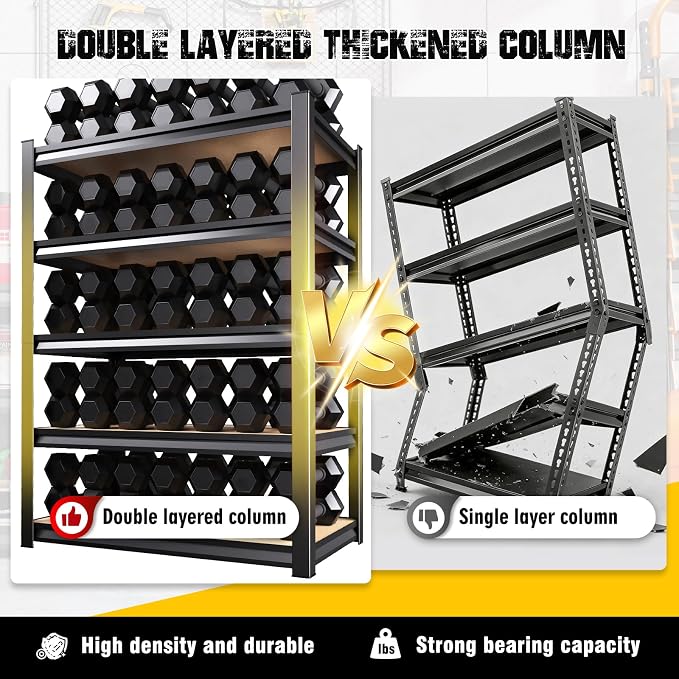 5-Pack Heavy Duty Garage Shelving for Whole Home, Warehouse & Workshop Organization, 71" H x 35" W x 15.7" D Adjustable 5-Tier Metal Storage Rack for Tools, Storage Bins & Bulk Items