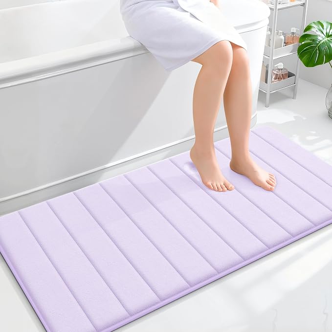 OLANLY Memory Foam Long Bathroom Rugs Runner 47x24, Super Soft Absorbent Bath Mat, Quick Dry, Machine Washable Shower Floor Rugs, Bathmat Carpet, Bathroom Home Decor Accessories, Lavender