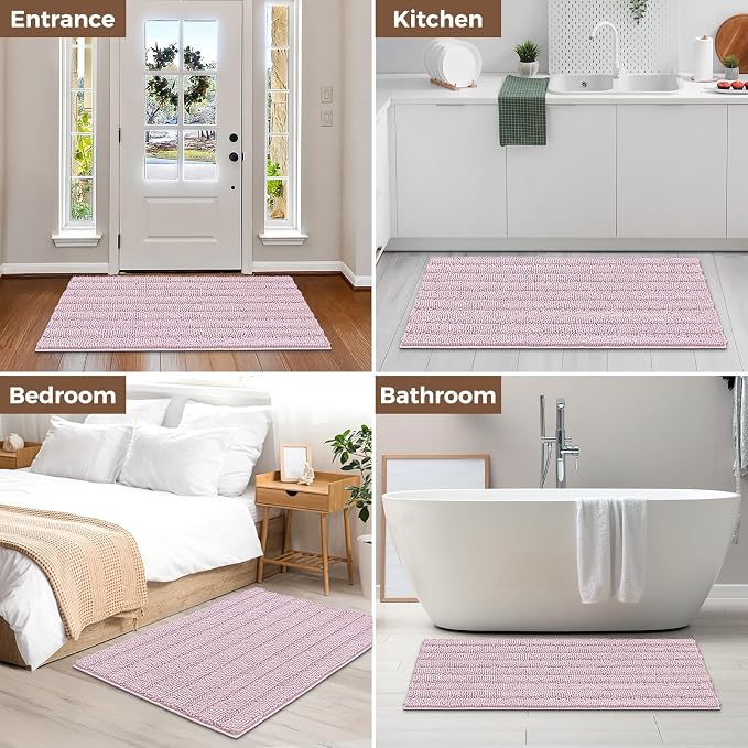 Bcoimo Large Bathroom Rug, Chenille Bath Mat with High Low Pile Design, Soft Absorbent Non Slip Bath Rug, Machine Washable Quick Dry Mat for Shower, Tub, Sink and Vanity