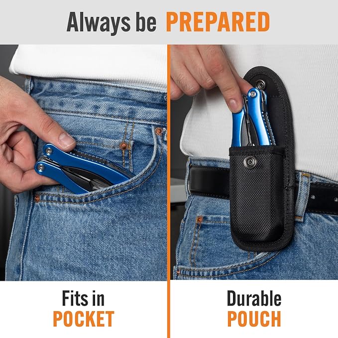 15-in-1 Multitool with Safety Locking, Stainless Steel Pocket Knife & Pliers, Compact EDC Multi Tool for Camping, Hiking, Fishing, Outdoors, Survival, Gift for Men, Father, Husband, Boyfriend