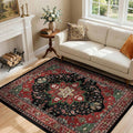 RELEANY Area Rugs 4'x6' Washable Non-Slip, Floral Vintage Distress Medallion Carpet for Living Room Bedroom Dining Room, Red Black