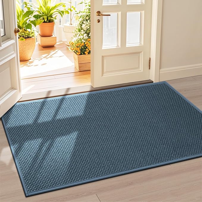 LEKEEPGO Door Mat 36"x59", Non Slip Door Mat Indoor Entrance, Rubber Backing Front Indoor Doormat Washable Absorbent Low-Profile Entryway Entry Resist Dirt Inside Door Mats, Cyan Blue