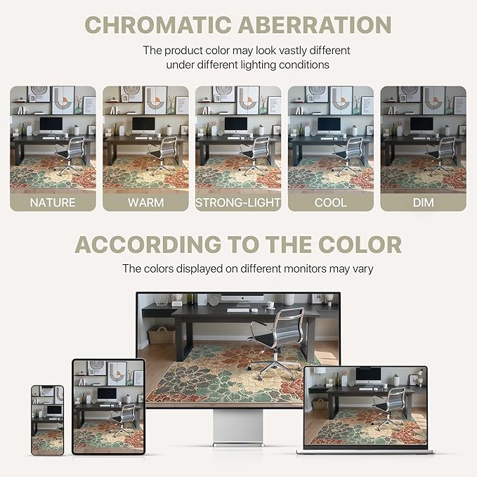 36"x48" Office Chair Mat for Hardwood Tile Floor, Under Desk Carpet Protector for Rolling Computer Chair Mat, Machine Washable Area Rug, Anti-Slip 1/5" Thick Low Pile Thin Vinyl Floor Mat, Terracotta