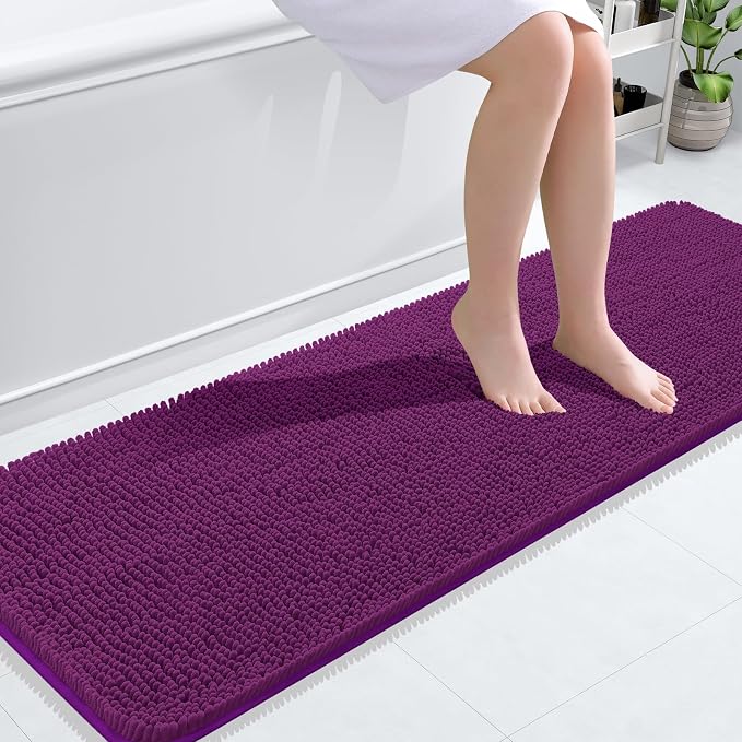 OLANLY Bathroom Runner Rugs 59x20, Extra Soft Absorbent Chenille Bath Rugs, Rubber Backing Quick Dry, Machine Washable Long Bath Mats for Bathroom Floor, Tub and Shower, Home Decor Accessories, Purple
