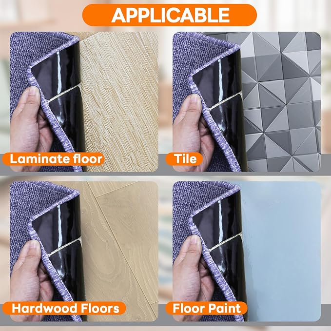 YINTTIAN Rug Non Slip Grippers, 2 x 5 Inch Reusable Carpet Grippers Rug Tape for Hardwood Floors and Tiles, Removable and No Residue on Floor (8)