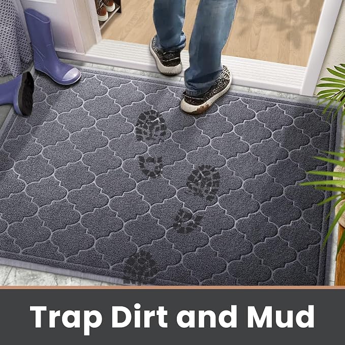 LuxStep Door Mat Large 36X47 Inch Indoor Outdoor Doormat, Non-Slip Low-Profile Design Floor Mat, Front Door Welcome Mat for Entryway,Patio,Garage, Grey