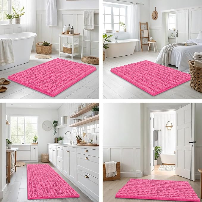 Smiry Bathroom Rugs Mat 30x20, Extra Soft Absorbent Chenille Bath Rugs, Non Slip Rubber Backing Machine Washable Quick Dry Bath Mats for Bathroom Floor, Tub, Shower, Home Decor Accessories, Hot Pink