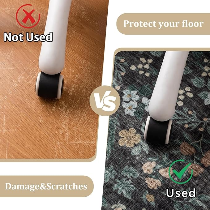 chakme Office Chair Mat for Hardwood Floor, 60"x45" Easy Glide Computer Desk Mat Protector for Rolling Chair Under Desk Rug Nonslip Backing, Machine Wash, (Floral)