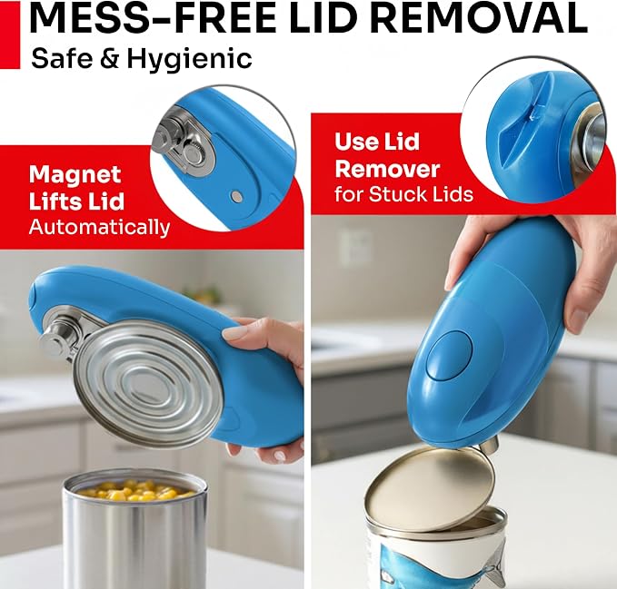 MUELLER HOME SmoothEdge Auto Electric Can Opener – Battery‑Operated One‑Touch w Magnet Lid Lifter, Smooth‑Edge Cut Technology – Portable Hands‑Free Automatic Can Opener for Seniors & Arthritis, Blue
