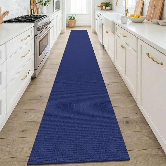 KOZYFLY Cotton 2x14 Runners Rugs for Hallway, Long Washable Runner Rug, Woven Non Slip Kitchen Runner, Flatweave Entryway Rug, Floor Carpet for Entry, Aisle, Hall, Royal Blue/Navy