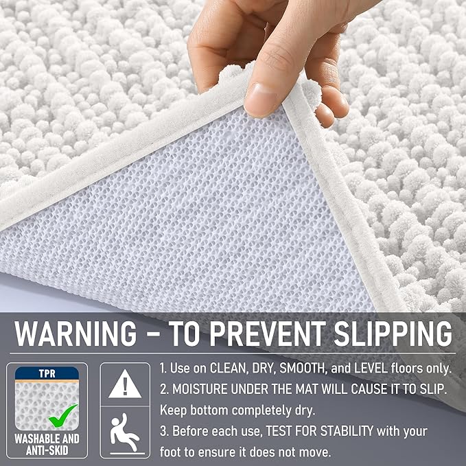 OLANLY Bathroom Rug Mat 24x16, Thick Soft and Absorbent Chenille Bath Mat, Non-Slip Rubber Backing, Machine Washable Quick Dry Bath Rugs for Tub Shower Floor, Home Decor Accessories, Ivory