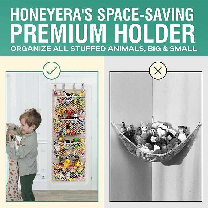 Honeyera The Original Storage for Stuffed Animals, Over Door Organizer for Stuffies, Baby Accessories, Toy Plush, Breathable Hanging Pockets Big Girls Toddler Large Bag