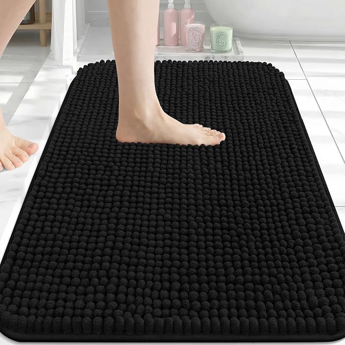 Arotive Bathroom Rugs 34" x 21", Ultra Soft Absorbent Chenille Bath Rugs, Non-Slip Rubber Backing, Machine Washable Bath Mats for Bathroom Floor, Tub and Shower, Home Decor Accessories, Black
