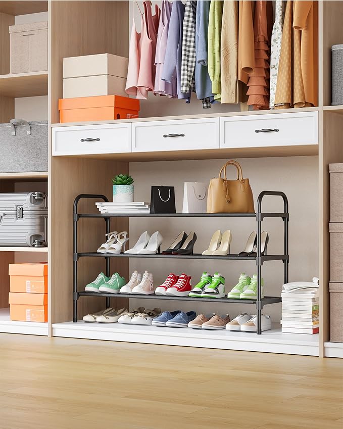 Kitsure Extra-Long Shoe Rack for Closet, Shoe Organizer for Front Door Entrance, Stackable Shoe Shelf, Detachable Closet Organizers and Storage, 39.0" Wide - 3 Tier, Black