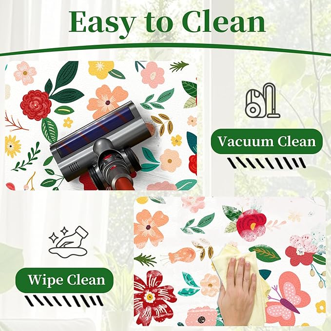 Kitchen Rugs, White Vintage Floral Scalloped Anti Fatigue Mats, Cushioned Non Slip PVC Floor Rugs, Comfort Standing Kitchen Floor Mats for Sink Laundry Office Home, 18x30 Inch