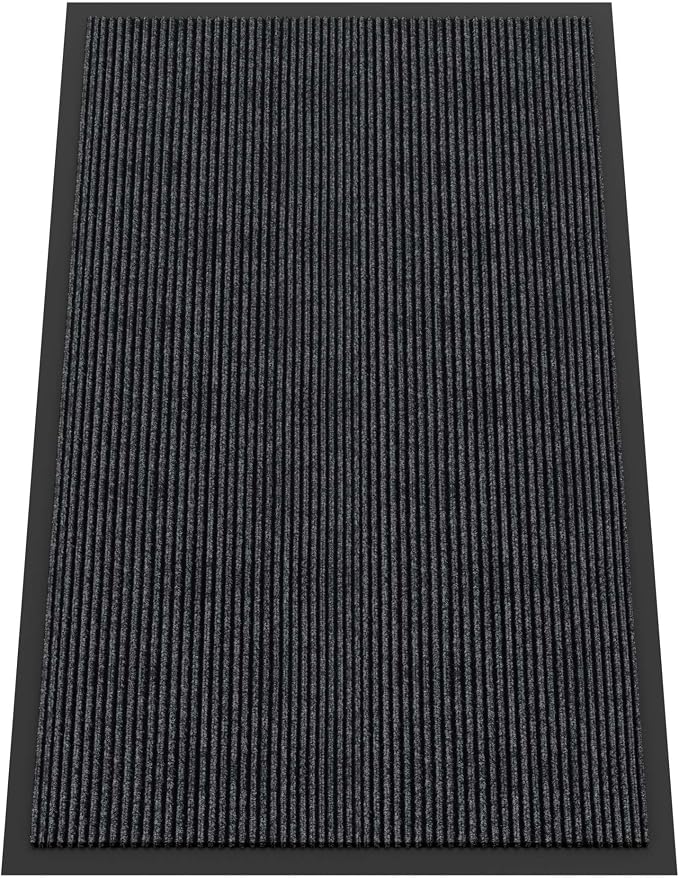 Indoor Outdoor Door Mat, 5’ x 3' Doormat for Entryway, Rubber Backing Non Slip Front Door Mat Outside Entrance, Super Absorbent Commercial Floor Mat for Home Office, Grey