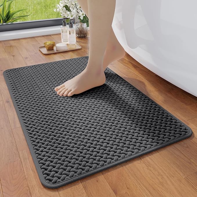 YDKGL Bathroom Rugs Non Slip, Super Absorbent Quick Dry Bath Mat, Foam Weave Texture Rubber Backing Ultra Thin Bathroom Mats Fit Under Door Bathroom Floor Bathtub Shower