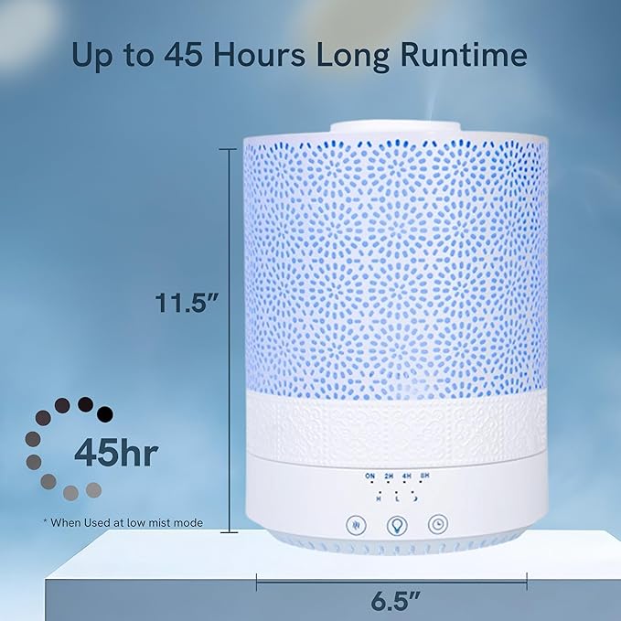 BlueHills 2500 ML XL Essential Oil Diffuser Aroma Humidifier with Timer for Large Home Decor Baby Rooms Big Huge 2.5 L Capacity Long Run Color Changing Lights Decorative Design High Mist White- F002