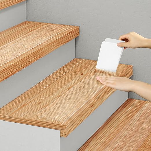 SMILOOL Clear Non Slip Stair Treads for Wooden Steps Indoor 5 Pack 4" x 40" Pre-Cut Anti Slip Stair Strips for Wood Stairs, Grip Tape Transparent Step Tread Grips for Dogs Kids and Pets, Waterproof