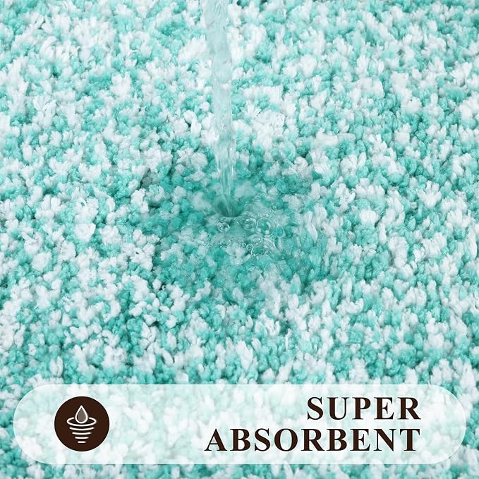 Pauwer 3 Piece Bath Mat Set, Non Slip Plush Bathroom Mats, Absorbent Shaggy Bathroom Rug Set with U-Shaped Contour Toilet Mat for Bedroom Living Room, Teal