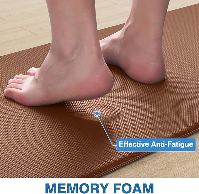 StepRite Kitchen Mats, 2PCS Kitchen Rugs, Cushioned Anti Fatigue Kitchen Mats for Floor, Non-Slip Standing Desk Mat, Waterproof Kitchen Rug Set for Floor, Office, 17.3"x30"+17.3"x47", Terracotta Brown