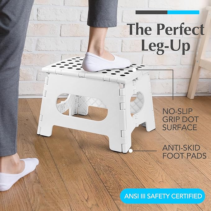 Handy Laundry Folding Lightweight Step Stool - Sturdy Enough to Support Adults - Opens Easy with One Flip - Great for Kitchen, Bathroom or Bedroom (White | 2-Pack)