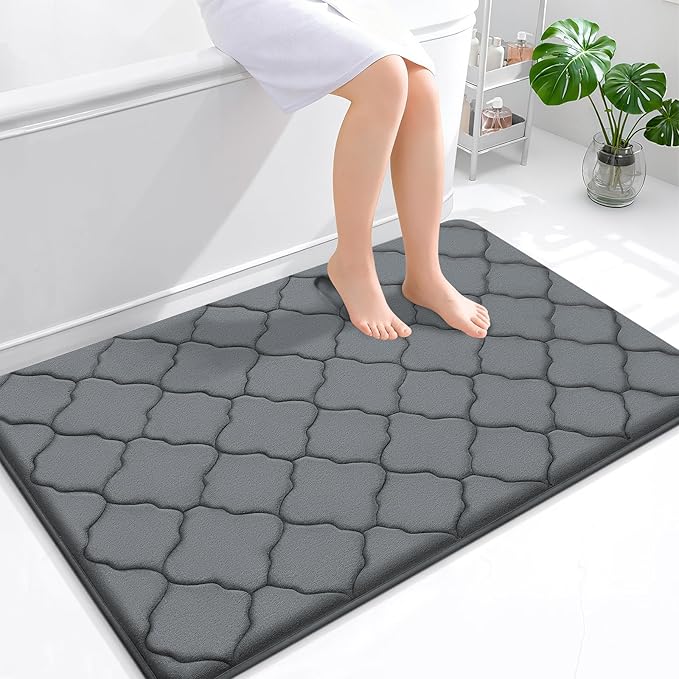 OLANLY Memory Foam Bath Mat Rug 47x32, Ultra Soft and Absorbent Bathroom Rugs, Non-Slip, Comfortable, Machine Washable Bath Carpet for Bathroom Floor, Tub, Shower and Home Decor Accessories, Dark Grey