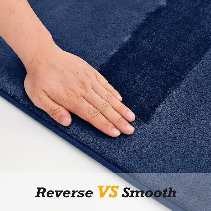 HUXMEYSON Bathroom Rugs Sets 3 Piece, Non-Slip & Quick Dry Bath Mat Set, Ultra Soft Velvet Bath Rugs for Bathroom, Toilet and Shower Floor, Navy