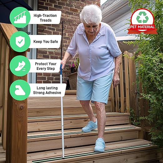 LifeGrip Anti Slip Traction Tape with Glow in Dark Green Stripe, 2 Inch x 38 Feet - Best Grip, Friction, Abrasive Adhesive for Stairs, Tread Step, Indoor and Outdoor, Black (2 inch X 38 feet)