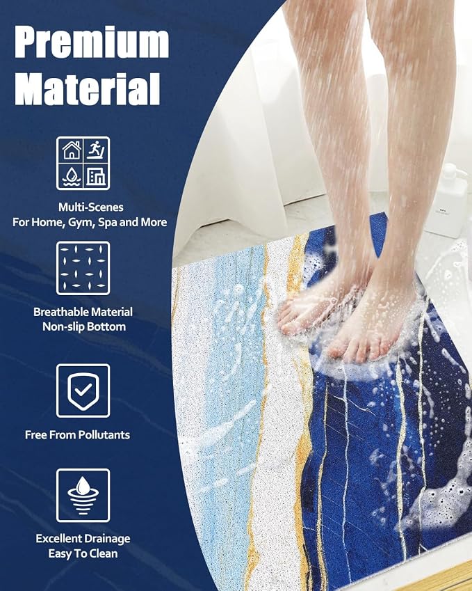 Square Shower Mat Non Slip, 24x24 Inch Loofah Shower Mats for Inside Shower Stall, Soft PVC Anti Slip Shower Mats for Stand Up Showers, Easy to Clean and Dry, Machine Washable