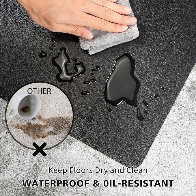 Vinyl Floor Mat for Home, Black Waterproof Area Mat for Under Dining Room Table, Sturdy Plastic Rug Protector for Kitchen, Living Room, Yard, Garage (4'×6')