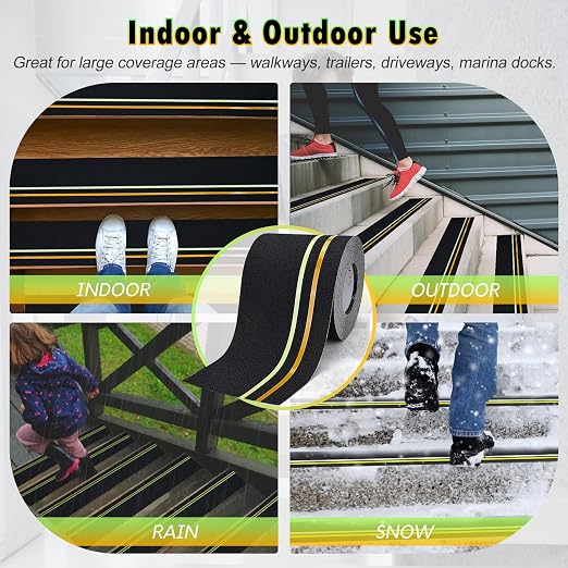 S&X Heavy Duty Anti Slip Tape 6 Inch x 60 Ft, High Traction Non Skid Grip Tape with Reflective & Glow-in-the-Dark Strips, Outdoor Stair Treads Non-Slip for Steps Ramps Boats Decks Long-Lasting