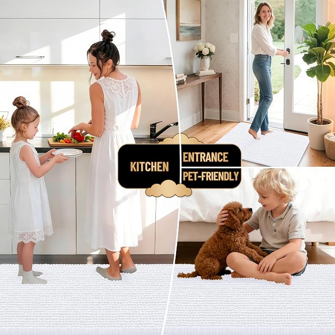 OLANLY Thick Large Bathroom Rugs 59x35, Extra Soft Absorbent Chenille Bath Rugs, Rubber Backing, Machine Wash Dry, Bath Mats for Bathroom Floor, Tub and Shower, Home Decor Accessories, White