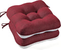 BETU Chair Cushions for Dining Chairs Set of 2,3.5" Thick Kitchen Table Chair Pads with Ties,Non Slip Backing and Covers, Decor Seat Cushion for Dining Room,Bar,Patio Chairs,15.5"X15.5"X3.5",Red