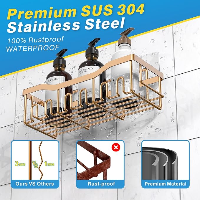 EUDELE Shower Caddy 2 Pack, Adhesive Organizer for Bathroom Storage, Home Decor & Kitchen, No Drilling, Rustproof Stainless Steel Shelf, Bathroom Decor Sets